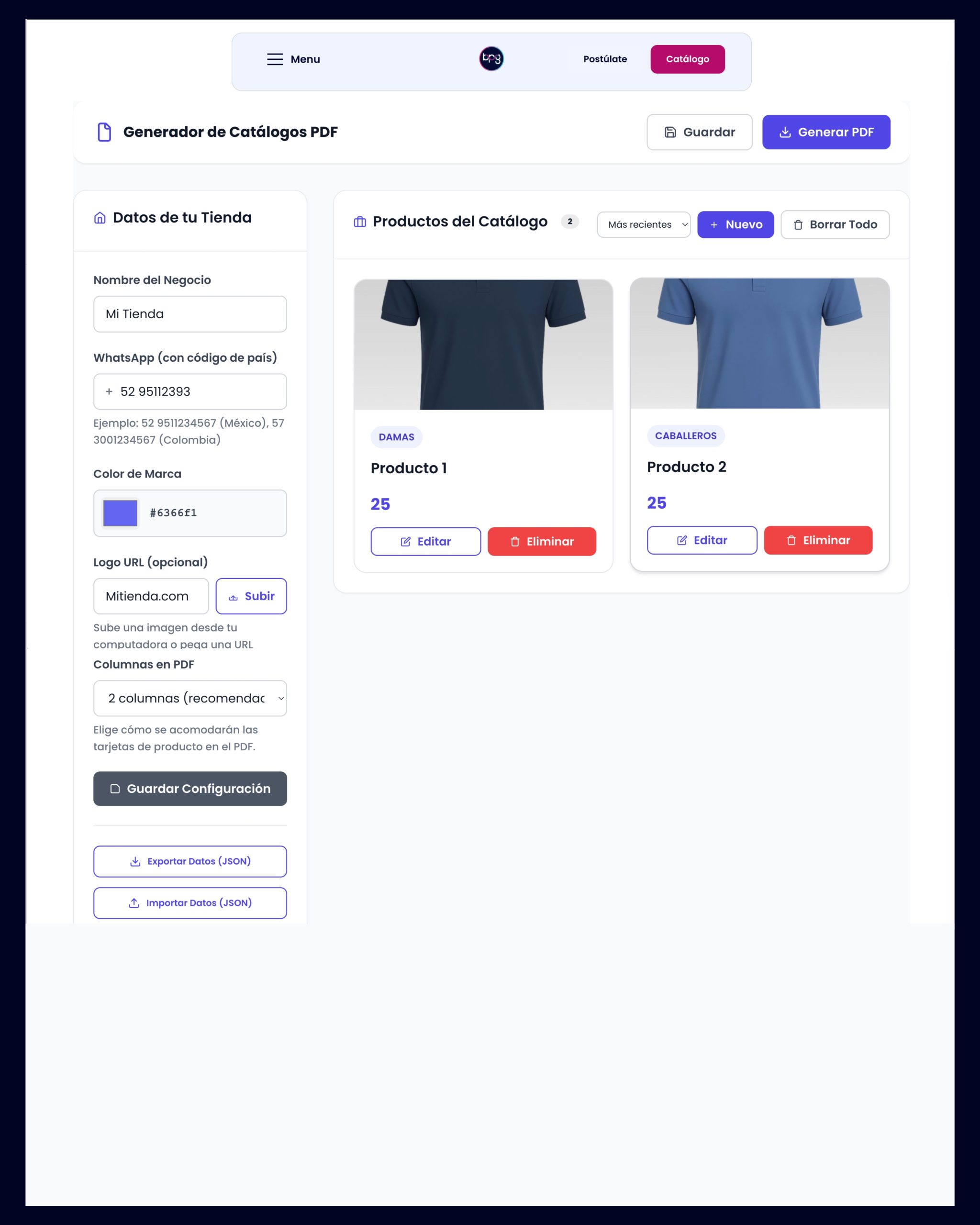 Generador de catalogo pdf hecho por bpgenius 